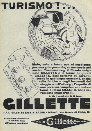 1928 * Advertising Original "Gillette - Turismo! ..." in Passepartout