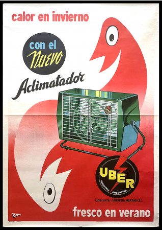 1950ca * Poster Original "UBER ACLIMATADOR - Calor en Invierno, Fresco en Verano - PEY" Argentina (B-)