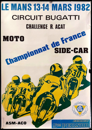 1982 * Poster Original "Championnat de France, Moto Side-Car - Le Mans Circuit Bugatti" (B)