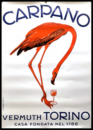 1972 * Poster Original "DUDOVICH - Carpano Vermuth Torino - Flamingo - 1972" Italy (B-)