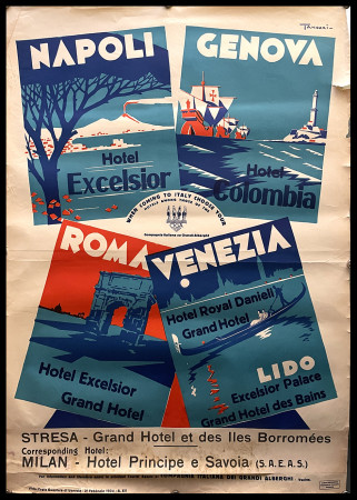 1930ca * Poster Original "TANOZZI - Compagnia Italiana Grandi Alberghi - 1930ca - LINOLEOGRAFIA" Italy (C)