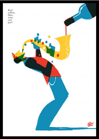 2020ca * Poster Art Original "Riccardo Guasco - Red, Yellow, Blue, Wine and Jazz" Italy (A)