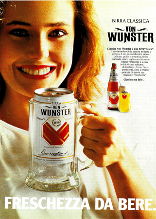 80's * Advertising Original "Von Wunster Birra, Classica con Brio, Freschezza da Bere" in Passepartout