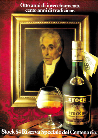 80's * Advertising Original "Stock 84 Brandy - AG. ADVER PADOVA, Riserva Speciale del Centenario" in Passepartout