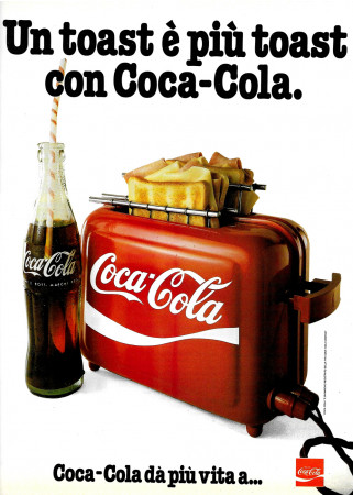 80's * Advertising Original "Coca-Cola Bibita, Un Toast è Più Toast con Coca-Cola" in Passepartout