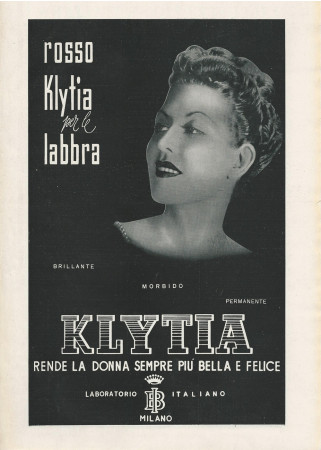 1937 * Advertising Original "Klytia Rossetto Rosso, Rende la Donna Sempre più Bella e Felice" in Passepartout
