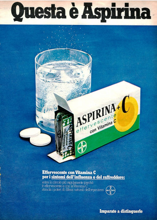 70's * Advertising Original "Bayer Aspirina Rapida Effervescente con Vitamina C" in Passepartout