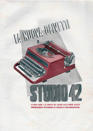 1940 * Advertising Original "Olivetti Macchina da Scrivere, Studio 42, La Nuova Olivetti, Rossa" in Passepartout