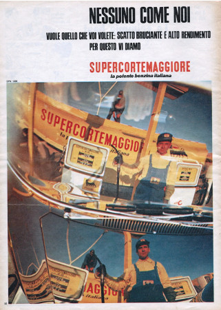 60's  * Advertising Original "Supercortemaggiore La Potente Benzina Italiana, Nessuno Come Noi" in Passepartout