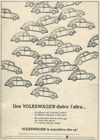 Anni '60 * Advertising Original "Volkswagen la Macchina che Va! Una Volkswagen Dietro L' Altra..." in Passepartout