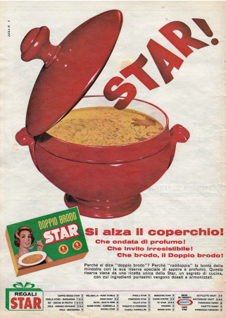 Anni '60 * Advertising Original "Star Doppio Brodo, Si Alza il Coperchio! Che Ondata di Profumo!" in Passepartout