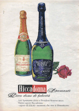 Anni '60 * Advertising Original "Riccadonna Spumanti - AG.DOLCI,  Ricco Dono di Felicità, Asti" in Passepartout