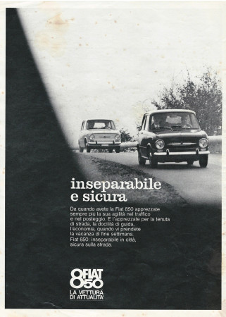 Anni '60 * Advertising Original "Fiat 850 La Vettura di Attualità, Inseparabile e Sicura" in Passepartout