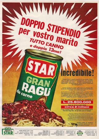 Anni '60 * Advertising Original "Star Gran Ragù alla Carne, Doppio Stipendio per Vostro Marito " in Passepartout