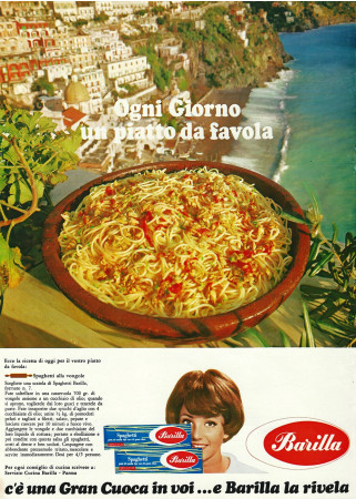 60' s * Advertising Original "Barilla Spaghetti, Ogni Giorno Un Piatto da Favola, Amalfi" in Passepartout