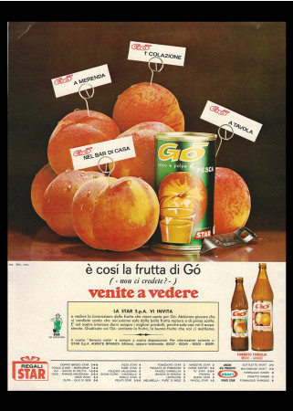 Anni '60 * Advertising Original "Star Gò Succo e Polpa di Pesca - Venite a Vedere" Italy