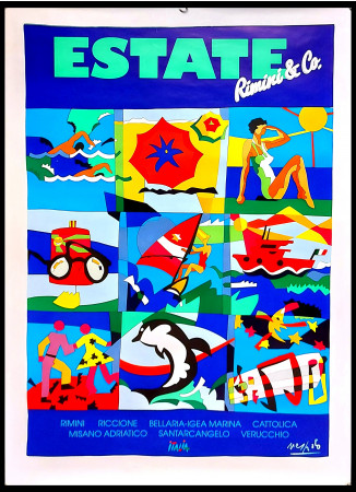 2000ca * Poster Original "RIMINI e Co. Estate - Ugo NESPOLO Puzzle Gioioso" Italia Turismo (A-)