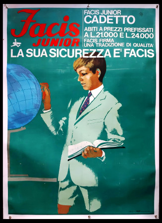 1965 Years * Poster Original "FACIS Junior Cadetto - La Sua Sicurezza" Italy (B+) On Canvas