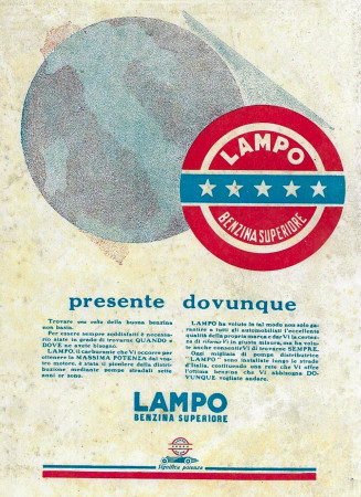 1929 * Advertising Original "Lampo - Benzina Superiore - Presente Dovunque" in Passepartout