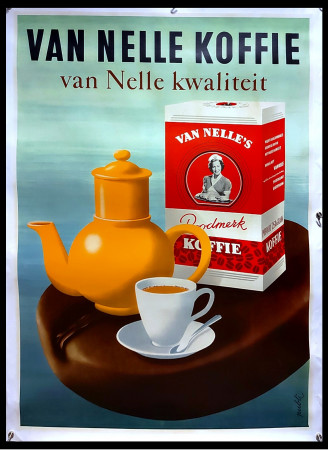 1960ca * Poster Original "Van Nelle Koffie - Roodmerk Koffie" Netherlands (A-) Linen Backing