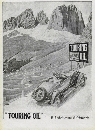 1928 * Advertising Original "Touring Oil - Lubrificante di Garanzia" in Passepartout