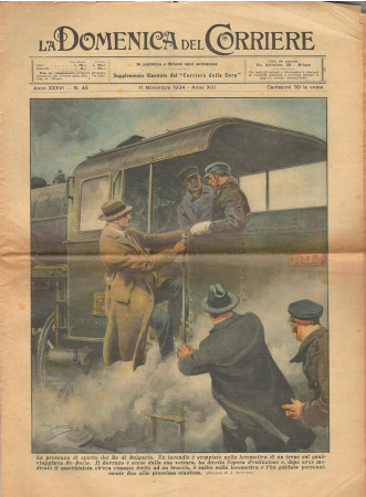 1934 * La Domenica Del Corriere (N°45) "RE Boris di Bulgaria Incendio Treno" Original Magazine