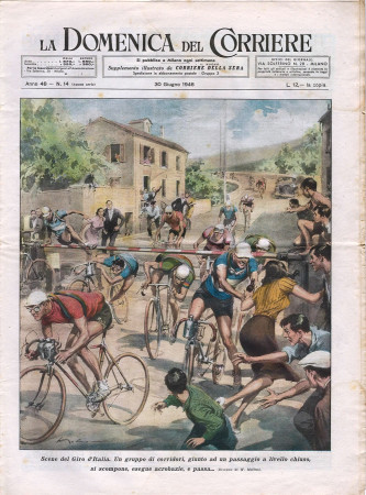 1946 * La Domenica Del Corriere (N°14) "Scene del Giro d'Italia - L'Uomo Anfibio" Original Magazine