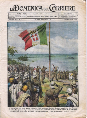 1936 * La Domenica Del Corriere (N°17) "Tricolore sul Lago Tana - Il Saluto dei Sudditi " Original Magazine