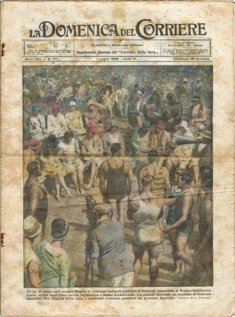 1928 * La Domenica Del Corriere (N°27) "Concorso Bellezza Maschile Venice - Novità Sport America" Original Magazine