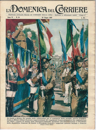 1959 * La Domenica Del Corriere (N°26) "Presidente De Gaulle a Milano - Corrida Ferroviaria" Original Magazine