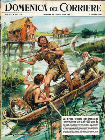 1965 * La Domenica Del Corriere (N°36) – "La Piroga nel Bresciano, Fuoco tra Guardiacaccia e Bracconieri" Original Magazine