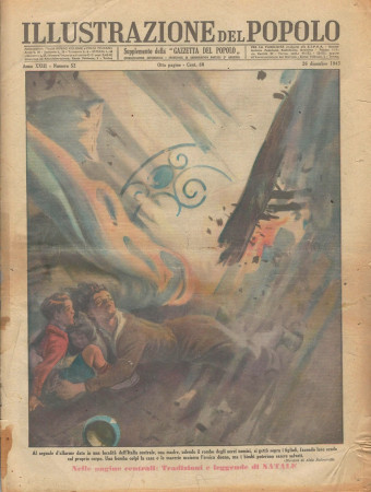 1943 * Illustrazione del Popolo (N°52) "Family under the Bombing" Original Magazine