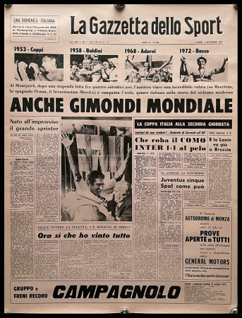 1990ca * Poster "Anche Gimondi Mondiale, al Montjuich - Gazzetta dello Sport" (A-)