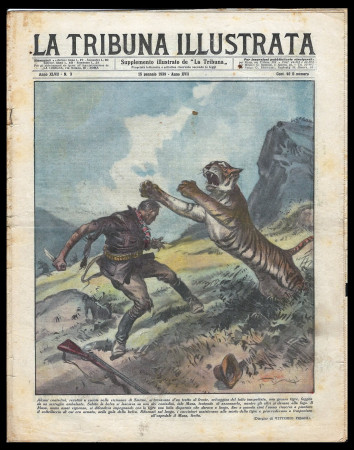 1939 * La Tribuna Illustrata (N°3) "Contadino Assalito da Tigre a Smirne" Original Magazine