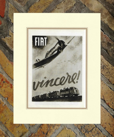 1942 * Advertising Original "Fiat - Vincere - Fascist Propaganda WWII – PUPPO" in Passepartout