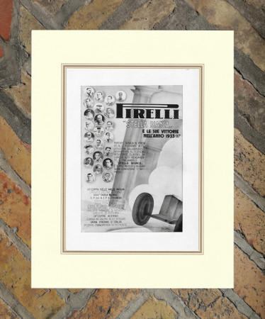 1934 * Advertising Original "Pirelli - Vittorie" in Passepartout