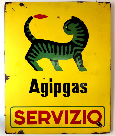1950ca * Enamelled Metal Sign "Agipgas Servizio, Seneca - Smalti Firenze" Italy (B+)
