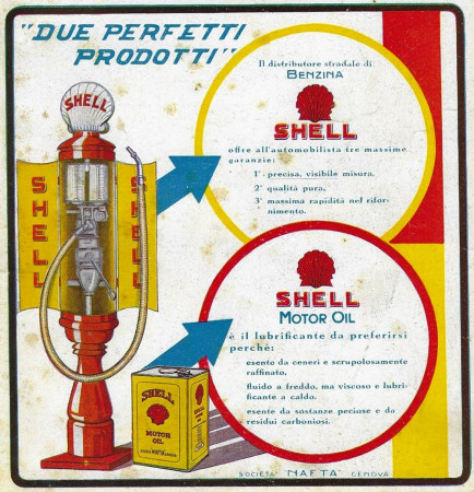 1928 * Advertising Original "Shell - Due Prodotti Perfetti" in Passepartout