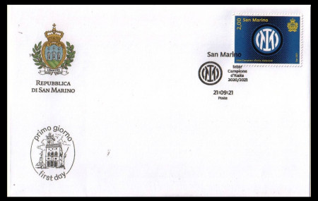 2021 * Philatelic Envelope Stamp San Marino 2 Euro First Day Stamp "Inter Campione d'Italia"