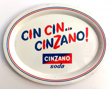 1950ca * Tin Tray "Cinzano Soda, Cin Cin... - A. Pelliconi Bologna, Milano" Italy (A-)