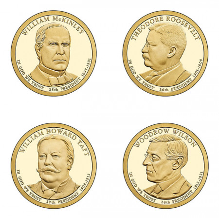 2013 * Lot 4 x 1 Dollar United States "Presidential Series 25-28th" UNC