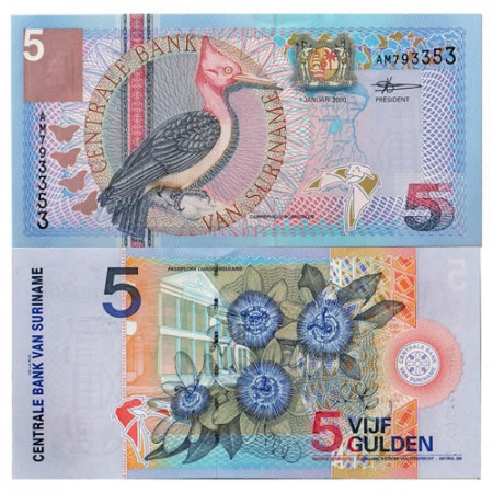 2000 * Banknote Suriname 5 Gulden "Woodpecker" (p146) UNC