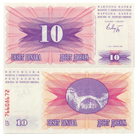 1992 * Banknote Bosnia-Herzegovina 10 Dinara "Mostar Bridge" (p10a) UNC