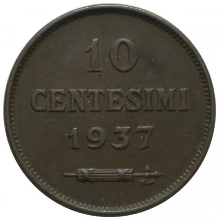 1937 * 10 Cents copper San Marino "Valore" Type 2 XF