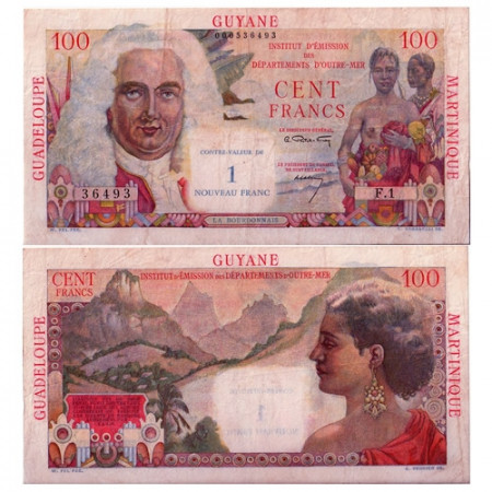 1961 * Banknote French Antilles 1 NF on 100 francs VF