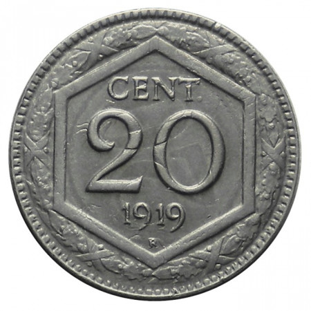 1919 * 20 Cents Italy Victor Emmanuel III Hexagon Edge Smooth EF-