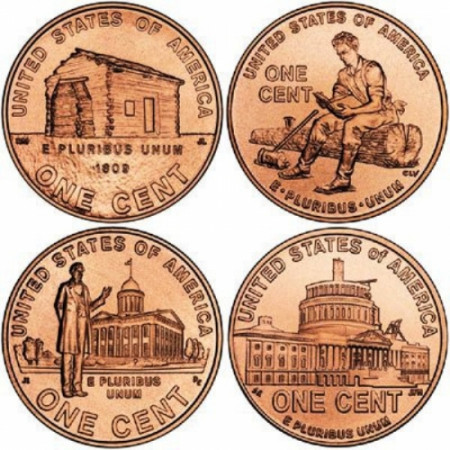 2009 * Lot 4 x 1 Cent (Lincoln Cent) United States "Lincoln's 200th Birthday" UNC