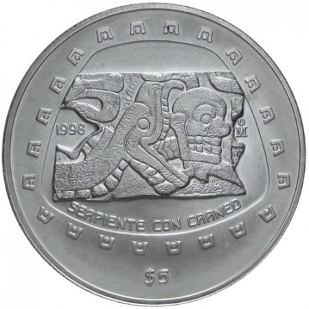 1998 * 5 Pesos Mexico - Silver ounce SNAKE WITH SKULL