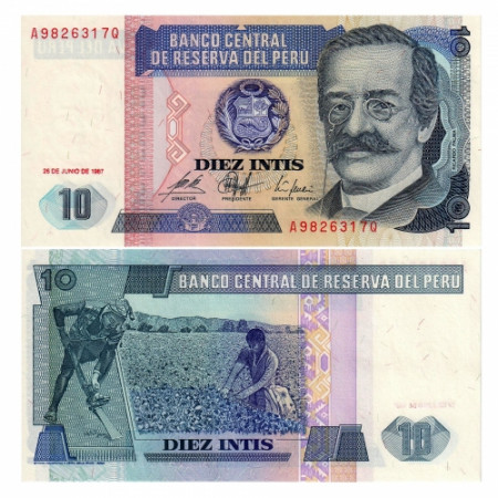 1987 * Banknote Peru 10 Intis "Ricardo Palma" (p129) UNC