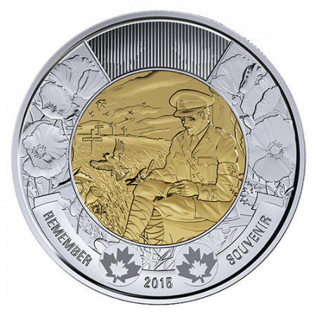 2015 * 2 Dollars Toonie Canada "Remembrance Day - In Flanders Fields" UNC